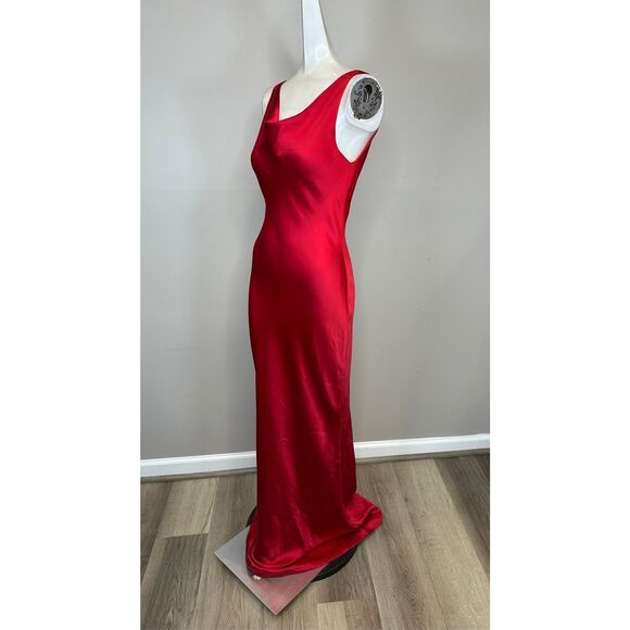 Norma Kamali Maria Sleeveless Cowl Neck Satin Evening Gown Tiger Red XS $325 - Picture 8 of 14